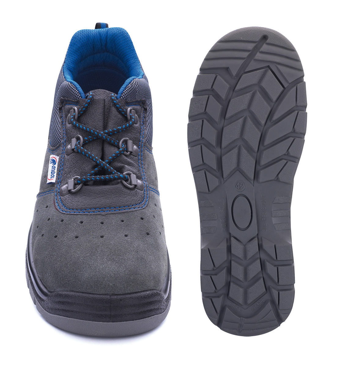 1688-ZS1 Safety Footwear Basic Line Mod. 'SCORPIO'. Grey perforated suede leather S1 shoe with  polyurethane double density sole. Without anti-perforation insole
