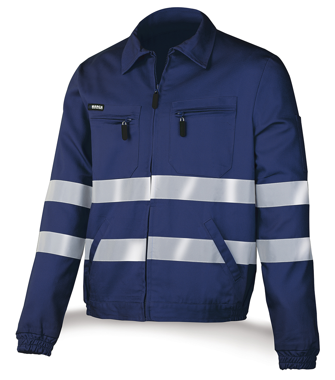 488-CACR Top Vestuario Laboral Top Series Casaco de algodão azul marinho com riscas reflectoras 245 g.