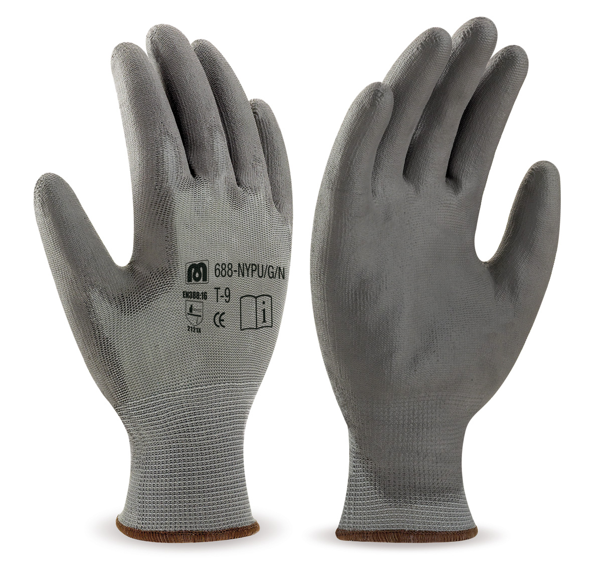 688-NYPU/G/N Gants de Travail Nylon Gant polyester gris avec revêtement polyuréthane gris