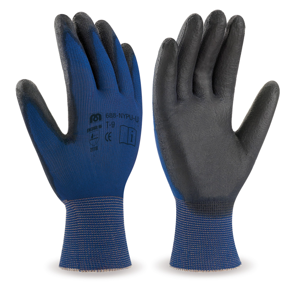 688-NYPU/U Gants de Travail Nylon Gant polyester ultra-fin (jauge18) avec revêtement en polyuréthane, coloris noir