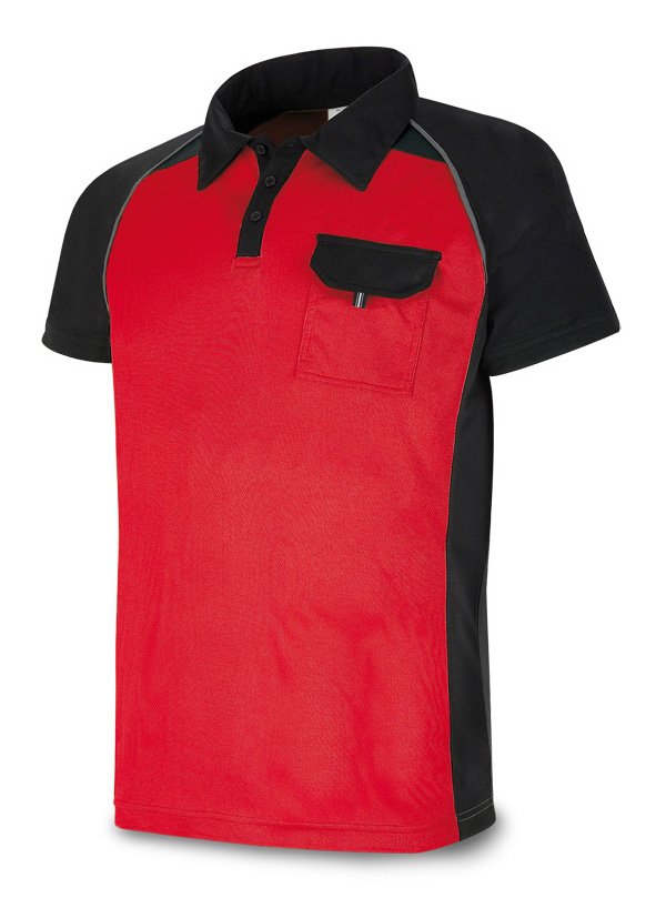 1288-POLRN Workwear Polos Short sleeve polo. Red/Black.