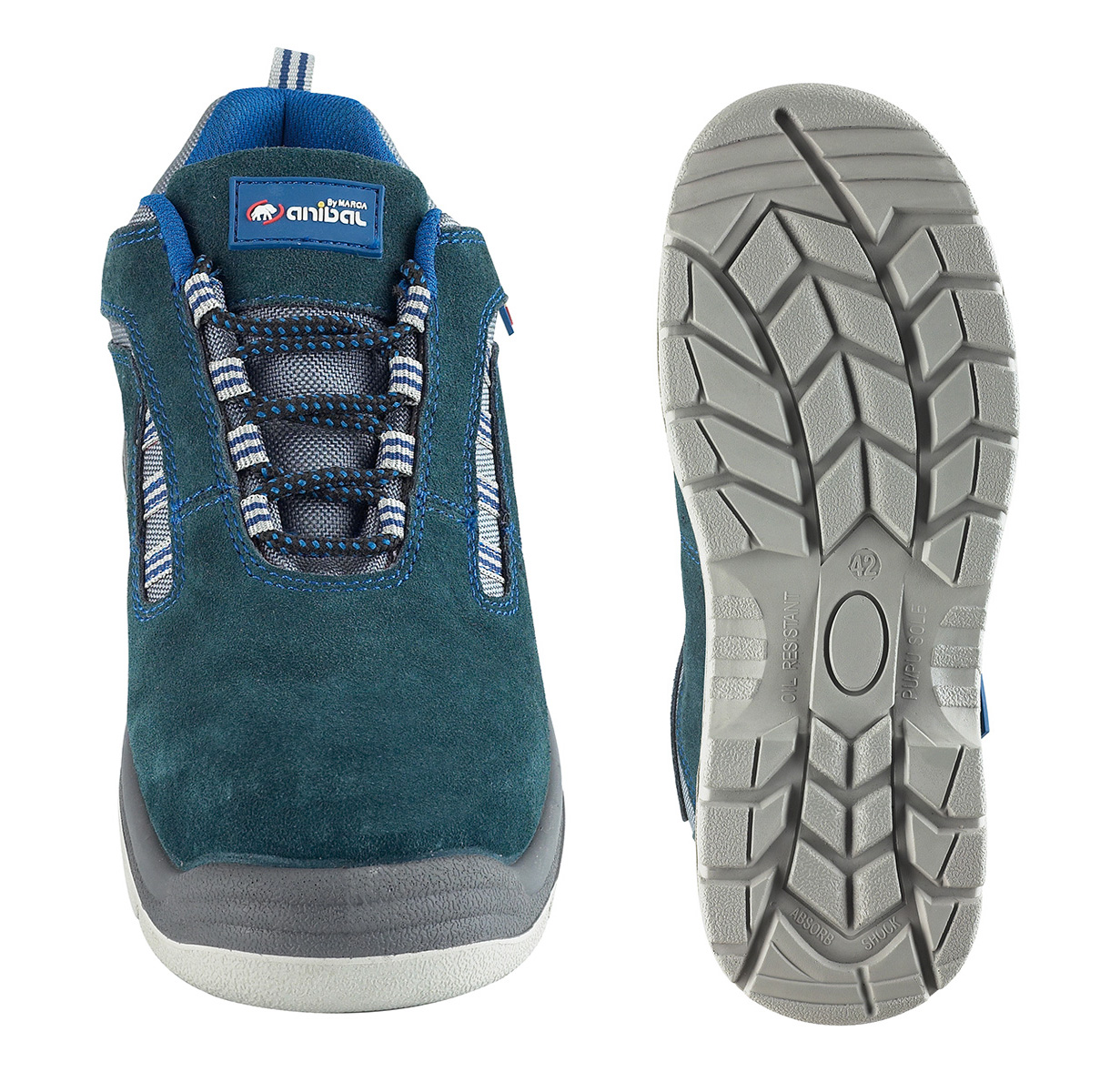 1688-ZSRA PRO Safety Footwear Split Classic Shoe mod. 'HISPALIS'. Blue suede shoe S1P 'Metal Free' with dual density polyurethane sole.
