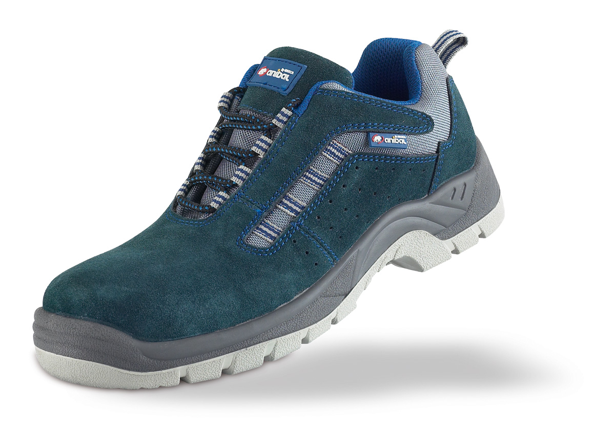 1688-ZSRA PRO Safety Footwear Split Classic Shoe mod. 'HISPALIS'. Blue suede shoe S1P 'Metal Free' with dual density polyurethane sole.