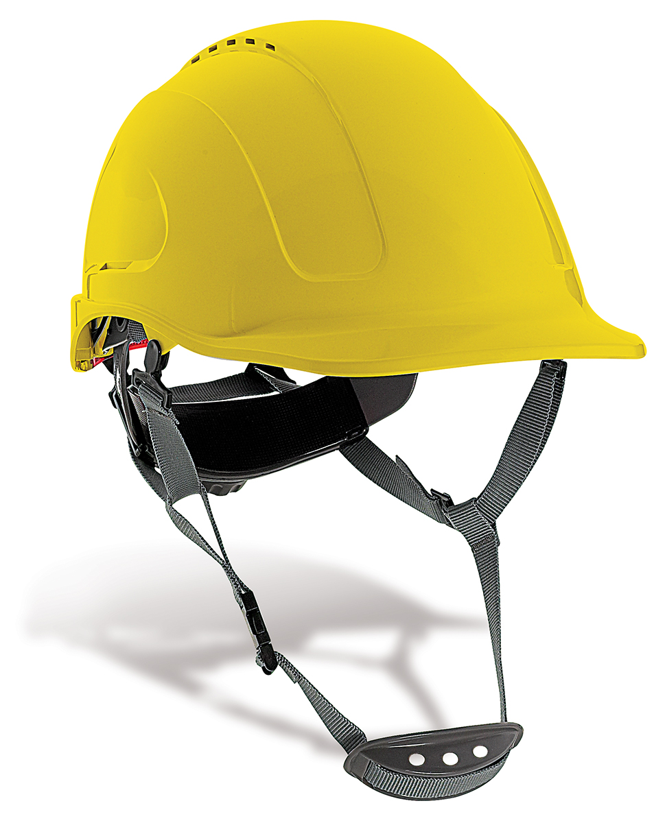 2088-CMV Y Head Protection Helmets Mod. 'MOUNTAIN'. ABS locking roulette helmet, 6-point textile  harness and chin strap. Yellow
