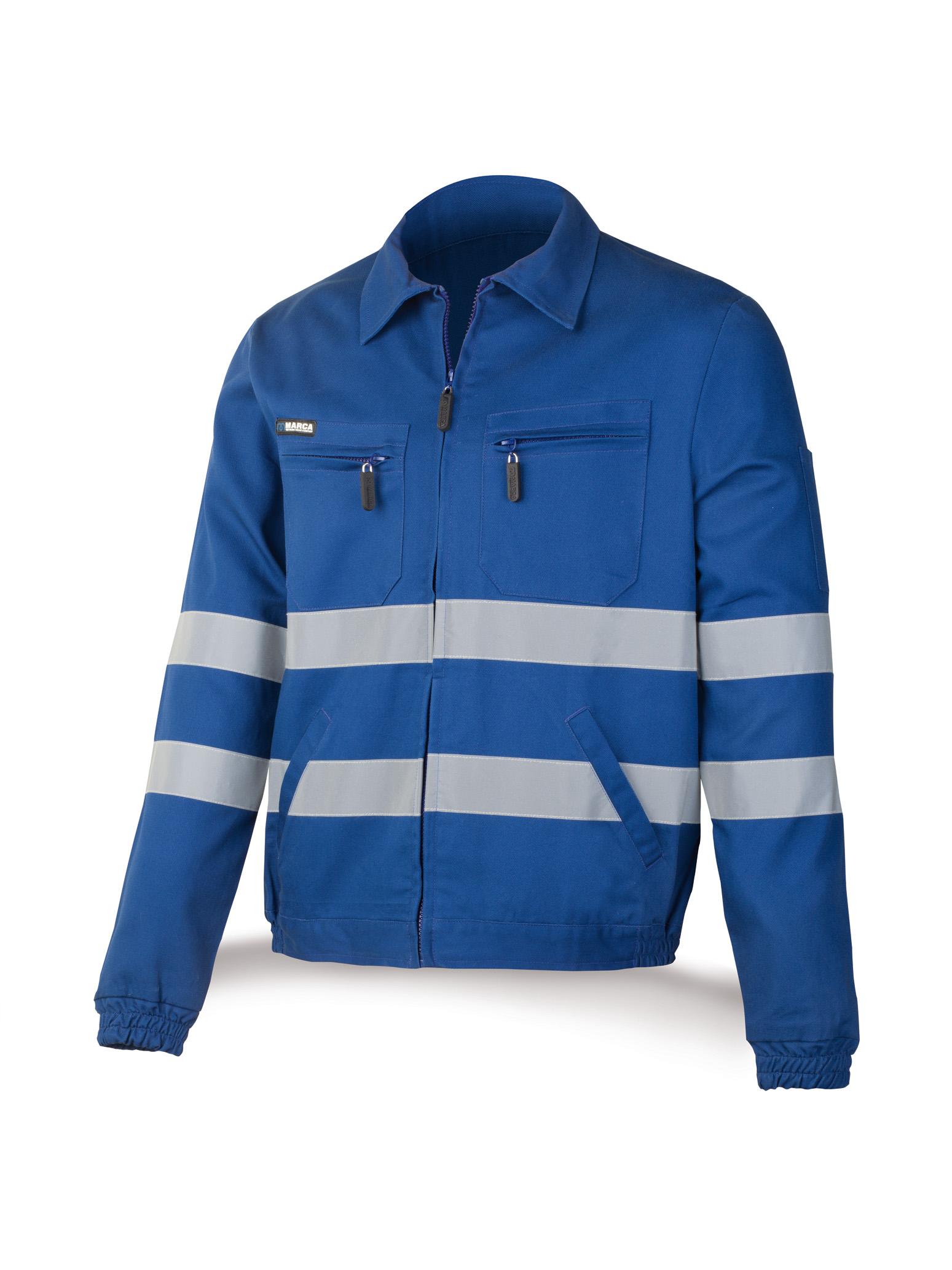 488-CCR Top Workwear Top Series Royal blue cotton jacket 245 gr. with reflective bands.