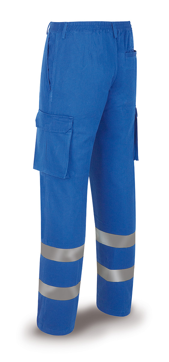 488-PCR Top Workwear Top Series Royal blue cotton pants 245 gr. with reflective bands.