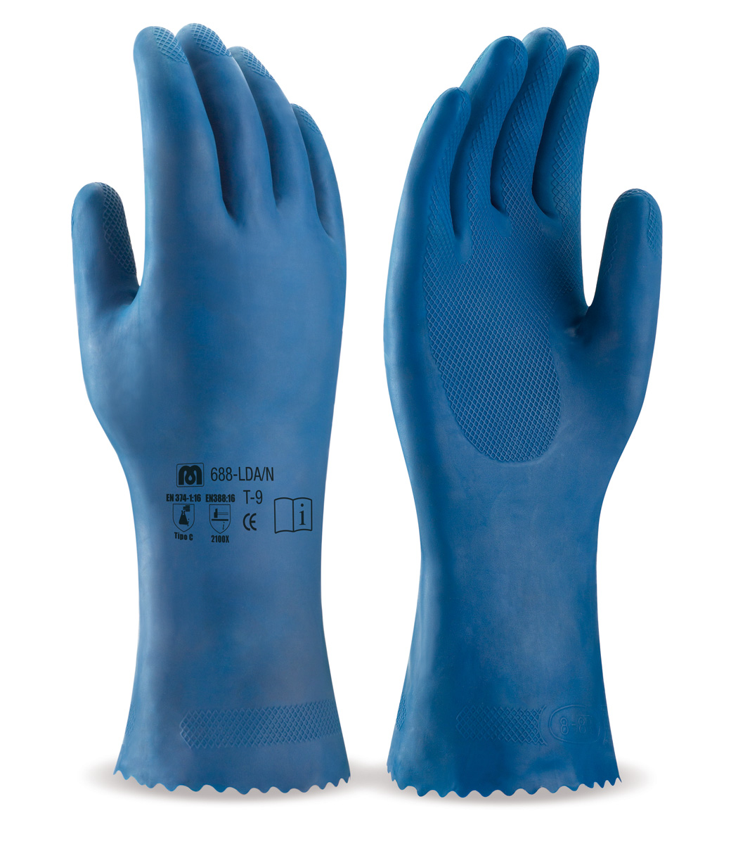 688-LDA/N Gants de Travail Latex sans support Gant type domestique en latex, coloris bleu, protection risques chimiques