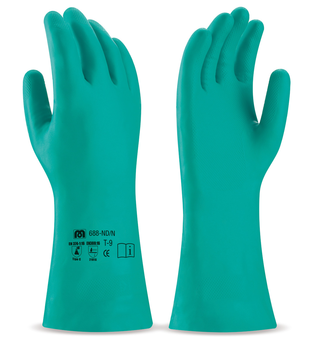 688-ND/N Work Gloves Nitrile without support Green nitrile industrial glove for mechanical and mechanical hazards.