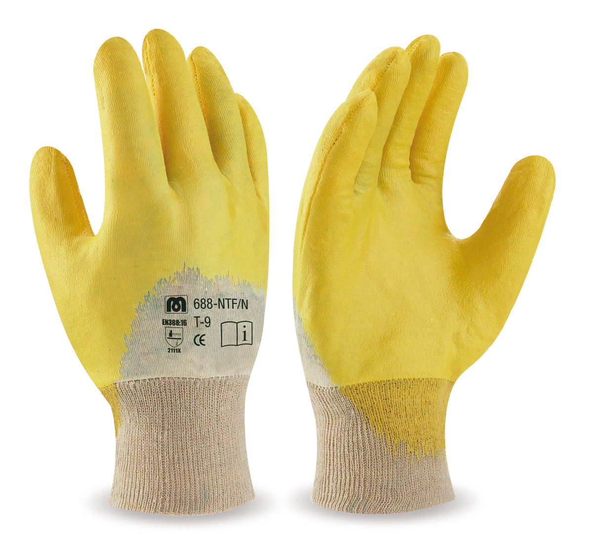 688-NTF/N Work Gloves Nitrile With Support  Breathable back. Flexible Nitrile Glove with knitted cotton support and elastic cuff.
