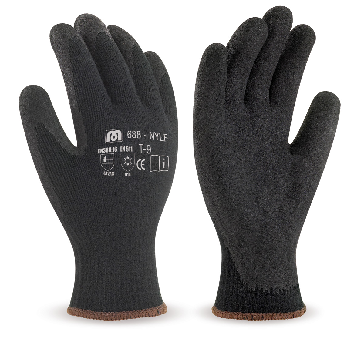 688-NYLF Gants de Travail Anti-froid Gant nylon noir avec revêtement latex de couleur noire