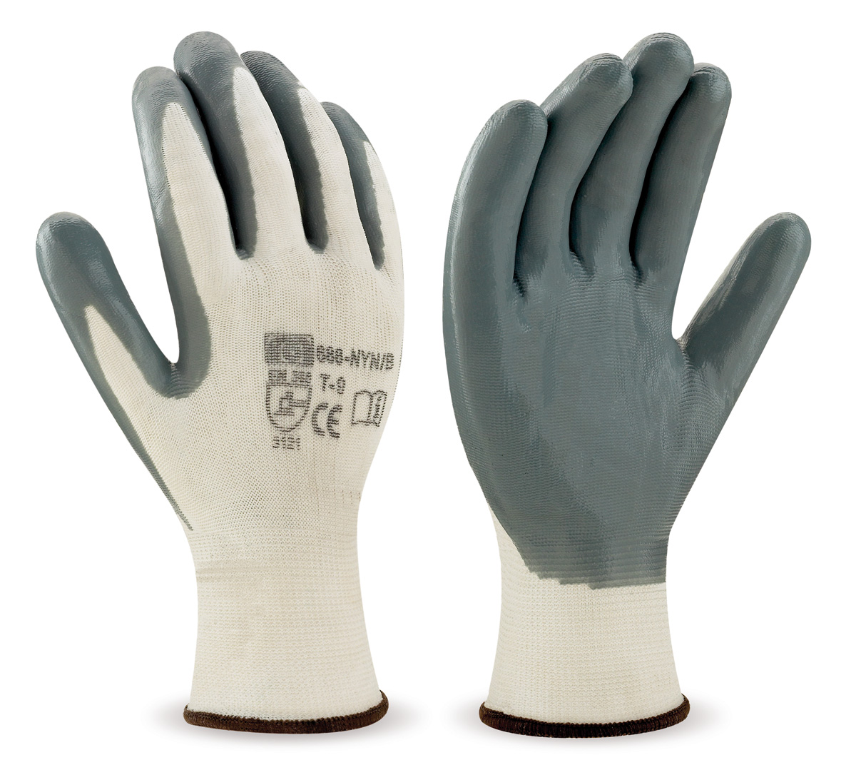 688-NYN/B Gants de Travail Nylon Gant polyester blanc avec revêtement en nitrile gris