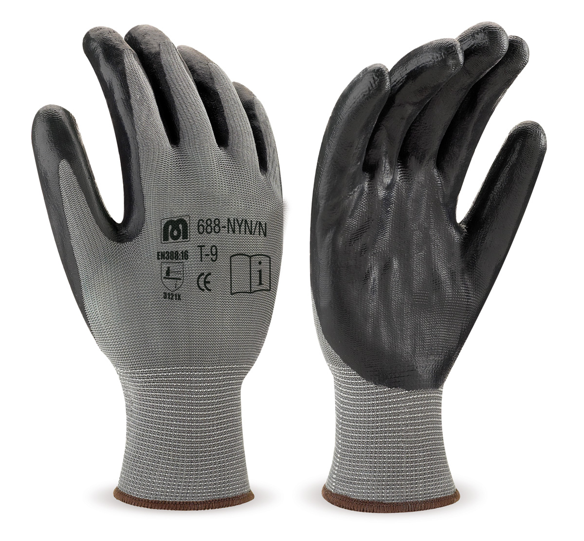 688-NYN/N Gants de Travail Nylon Gant polyester noir avec revêtement en nitrile coloris gris