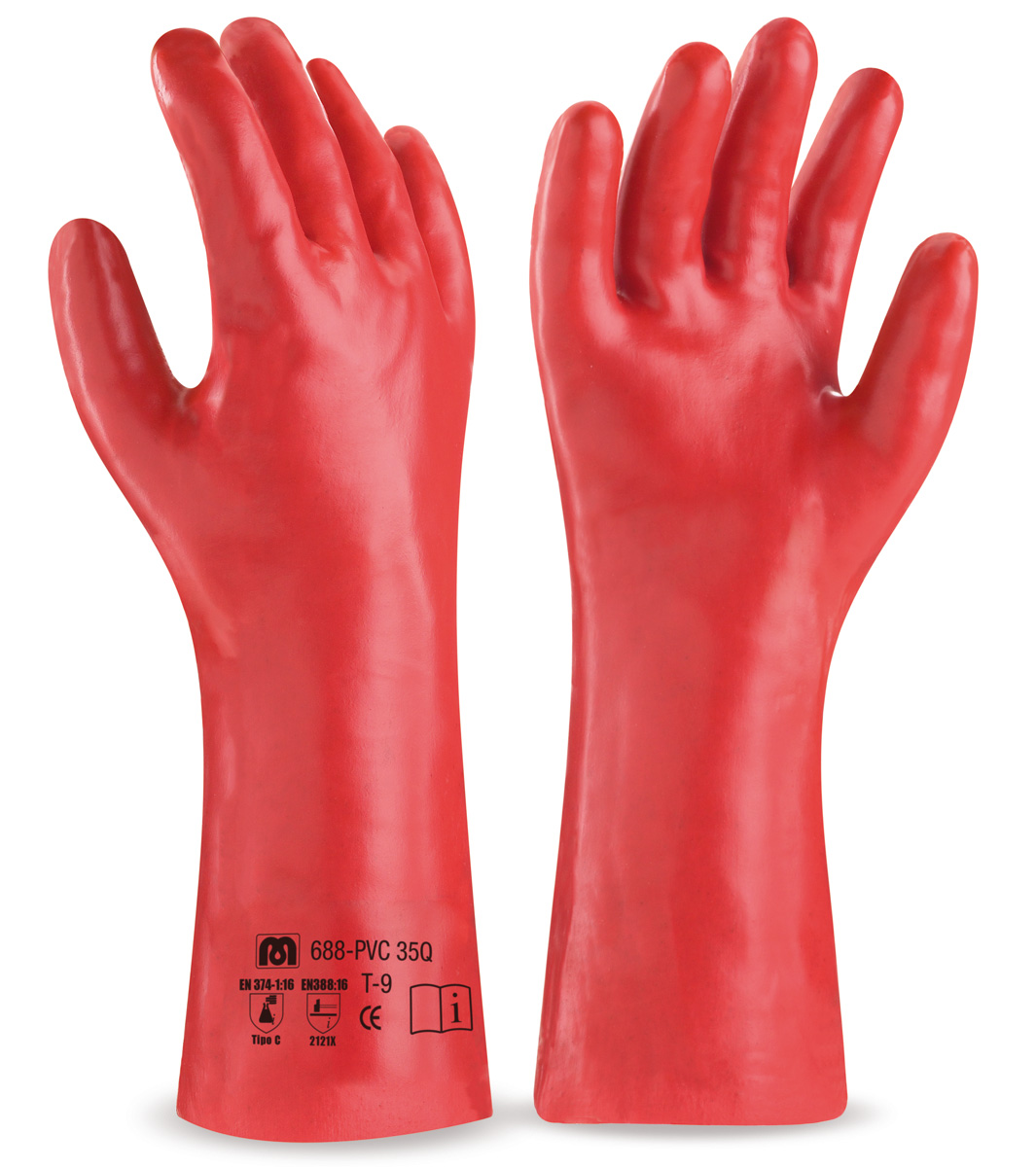 688-PVC 35Q Work Gloves PVC Watertight PVC glove (35cm), red for mechanical and chemical hazards