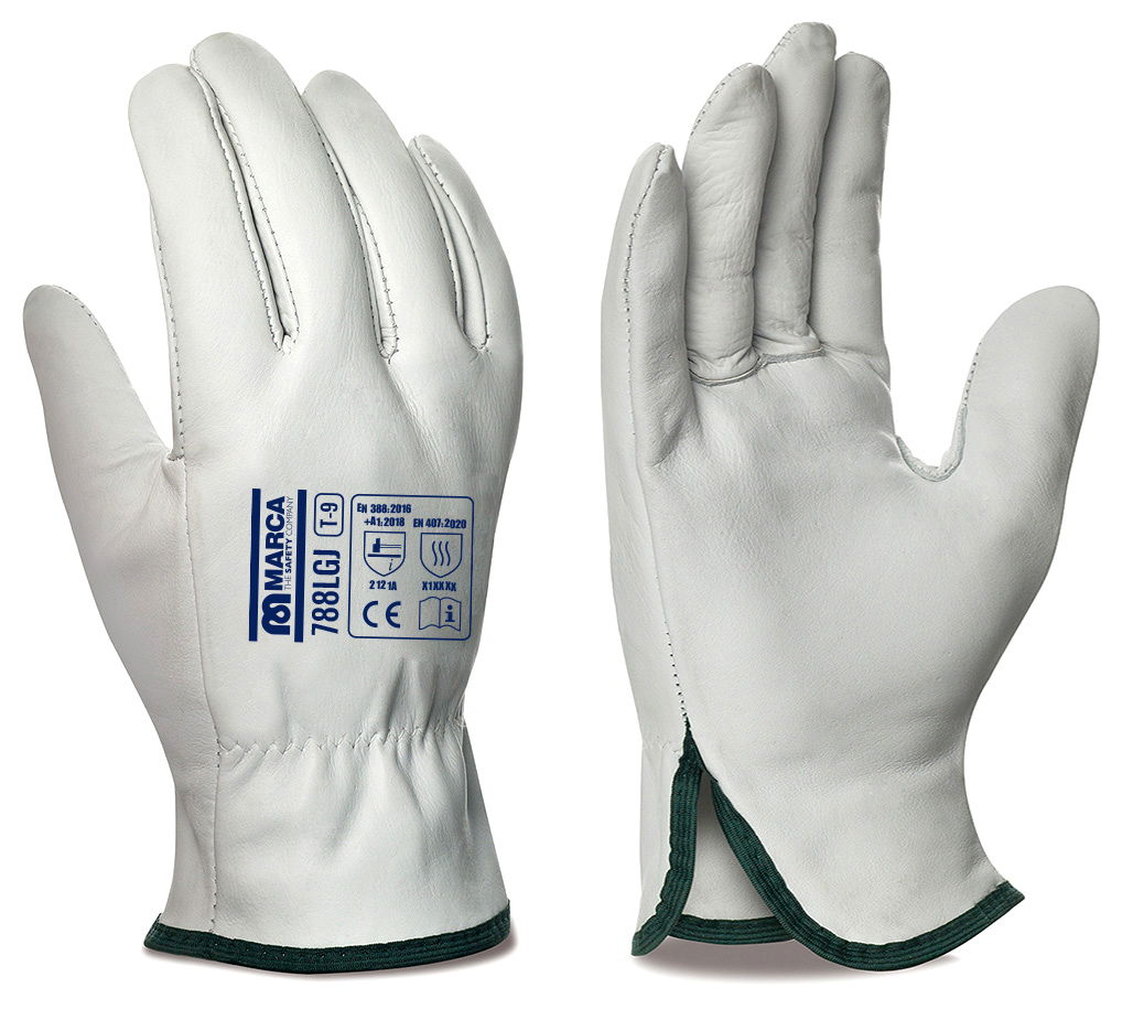 788LGJBL Work Gloves Driver Type Natural grain cowhide leather driver's glove with trim.