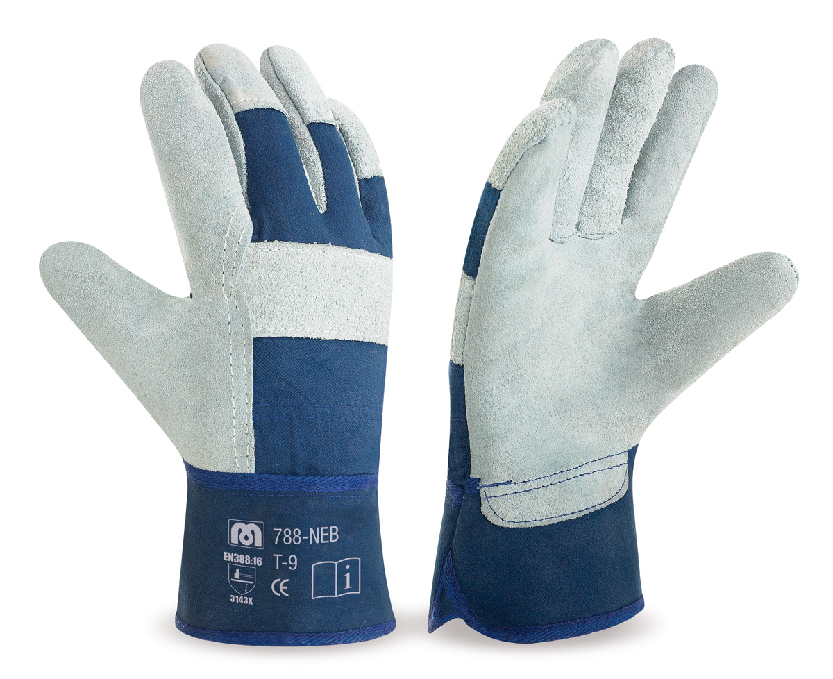 788-NEB Work Gloves American Leather and Canvas American type glove with premium split leather and rigid cuff.