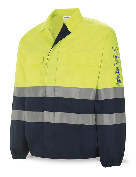 988-VFYIA Fireproofing and Anti-static Fireproofing and Anti-static Fluorescent yellow flameproof and anti-static vest with retro-reflective bands.